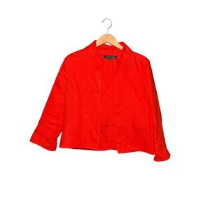Anne Klein New York Womens Red 100% Linen Open Front Blazer Jacket Size M